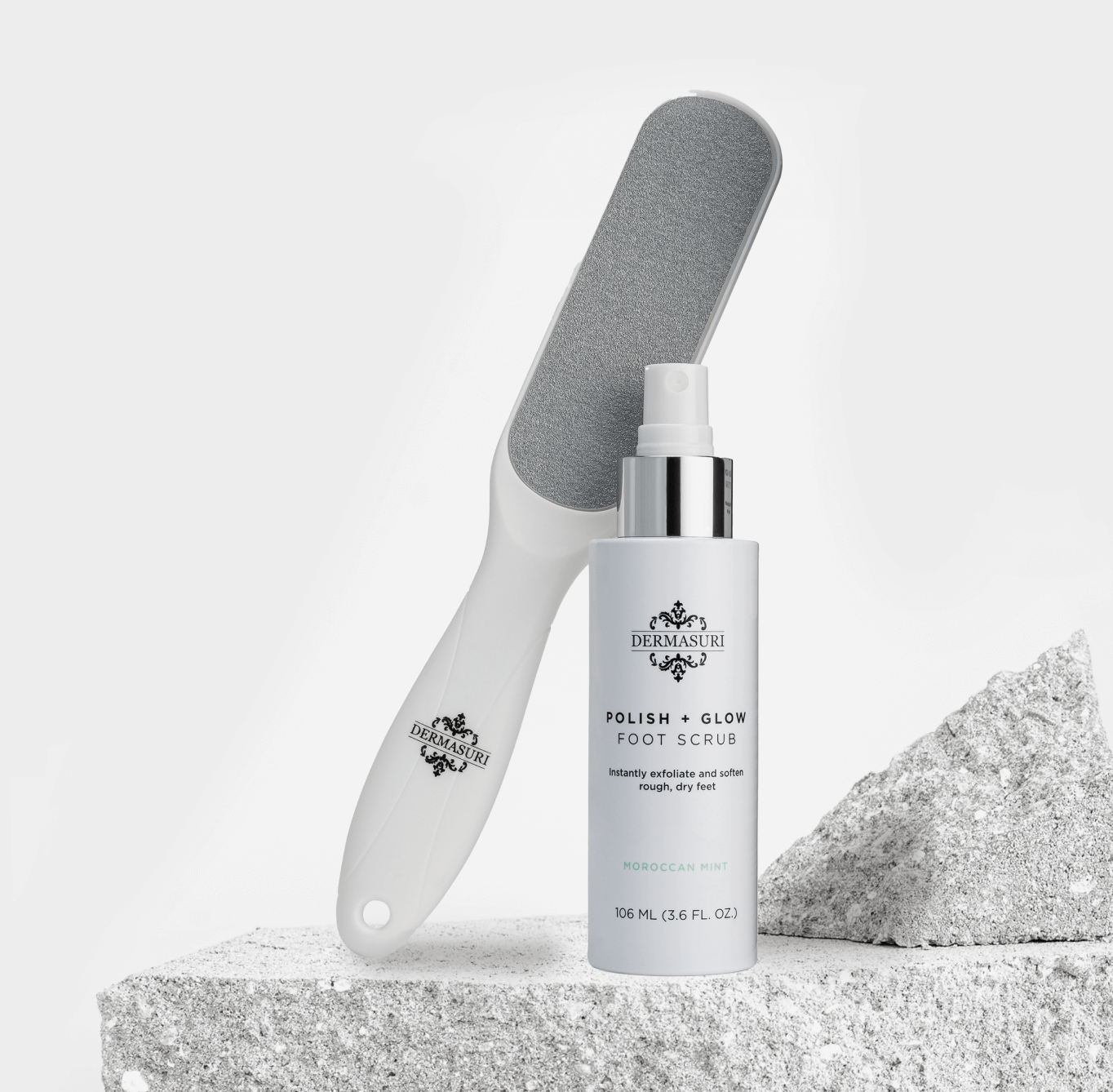 Dermasuri deep exfoliating foot scrub with a file effectively removes dry and dead skin.