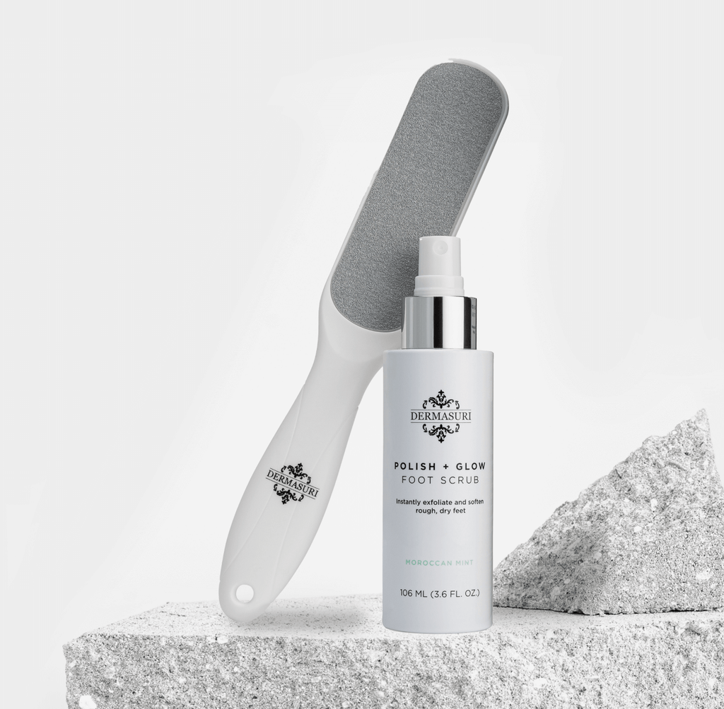 Dermasuri deep exfoliating foot scrub with a file effectively removes dry and dead skin.