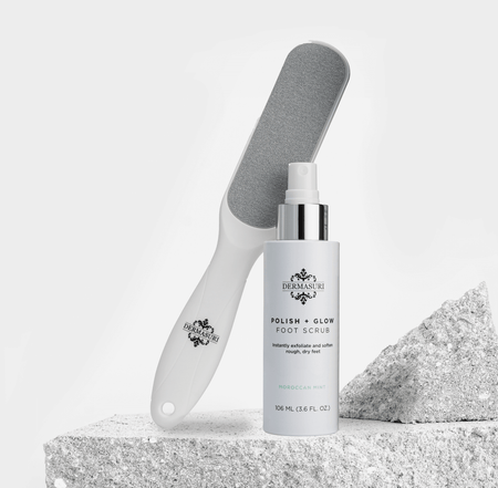 Dermasuri deep exfoliating foot scrub with a file effectively removes dry and dead skin.