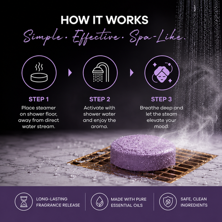 lavender eucalyptus shower steamers, shower steamers for stress relief, aromatherapy shower bombs, spa shower tablets, relaxing shower steamers, shower melts for women, self care gifts, eucalyptus shower steamers, lavender shower steamers, vegan shower steamers